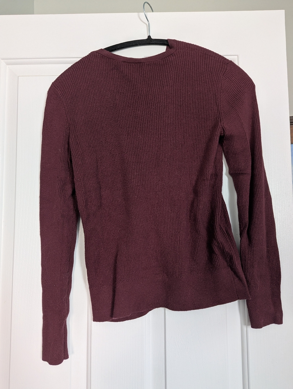 LOFT Ribbed Button-Front Cardigan in Plum - Picture 4 of 4